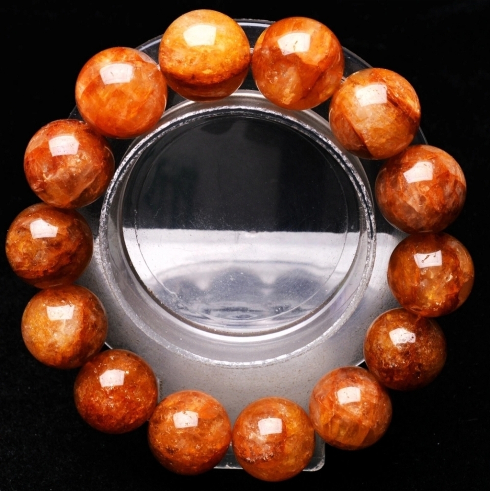 16mm Yellow Phantom Ghost Garden Agate Crystal Gemstone Round Beaded Bracelet